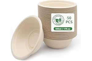 RZMZBY 500ml Ciotole di Carta Usa e Getta | BIODEGRADABILI E COMPOSTABILI | Ciotole Usa e Getta per Feste/Picnic/Uso Quotidiano (50, 500ml)