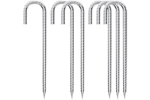 GOUJFOL 6 Pièces Piquet Ancrage, Ancrage au Sol, Piquets Robustes en Acier Galvanisé Crochets de Tente pour sécuriser la clôture, Les tentes, Les auvents, Le Support de Fleurs (Argent -J)