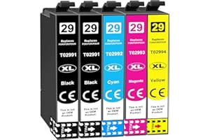 JHAAN Wkłady atramentowe 29 XL kompatybilne z Epson 29XL wkłady do drukarek Epson Expression Home XP 352 XP-342 XP-332 XP-235 XP-245 XP-255 XP-335 XP-345 XP-345 XP-355 XP-435 XP-442 XP-445 XP-452 (5 szt.