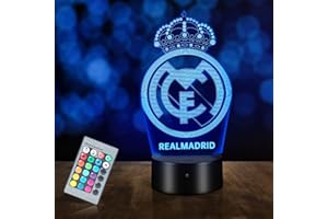 HooJtny Madrid Lámpara 3D Regalos, Madrid Fútbol Lámpara, 16 Colores de Iluminacion y Mando a Distancia, Regalos para niños futbolistas