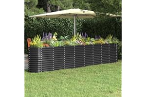 WIFESE JardinièRe De Jardin Acier Enduit Poudre 332x40x68cm Anthracite Jardiniere Exterieur Grande Taille Jardiniere Balcon Jardiniere sur Pieds Carré Potager Bacs à Fleurs Potager Bac A Fleur