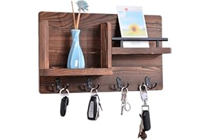 Lxoraziy Portallaves de Madera, Ganchos para Llaves Montados en la Pared, Revistero Pared Organizador con 4 Ganchos de Doble Llave para Pared, Entrada, Despacho, Sala de Estar