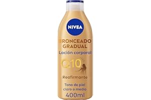 NIVEA Q10 Loción Corporal Reafirmante + Autobronceadora (400 ml), crema hidratante corporal con coenzima Q10, crema bronceadora para tono de piel claro a medio