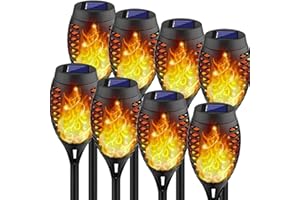 XIHAMA Lampy solarne do ogrodu, wodoszczelne, migoczące światło, tańce, płomień, 12 diod LED, solarna pochodnia, oświetlenie do krajobrazu, wjazdu, patio, podwórka, ścieżki (zestaw 8 szt.)