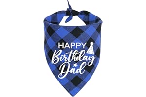 ZEKUIOP Funny Cute Cotton Blue Plaid Happy Birthday Dad Pet Dog Bandanas, Pet Birthday Party Decorations Supplies Dad Dog Birthday Triangle Bibs, Dog Lover Prop Pet Accessories Gift