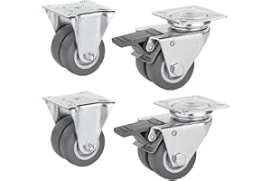 SOTECH 4 Möbelhjul för Möbler Ø 50 mm Belastningskapacitet 400 kg (2x Länkhjul med broms + 2x fasta hjul - Skruvplatta 60x60 mm) Kraftiga hjul - Transporthjul Svängbara hjul Fasta hjul