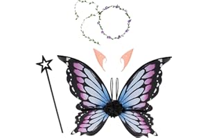 Lixstyea Feenflügel Kostüm - Schmetterlingsflügel Kostüm für Erwachsene Kinder, mit Elfenöhren,Fee Stirnband und Sterne Feenstäbe, Geeignet für Karneval, Hauptparty, Cosplay-Kostüme