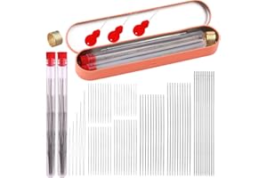 AXMRU Beading Needles Set 70 Pcs Long Straight Beading Needles Seed Beads Needles with 5 Size Opening Beading Needles Collapsible Beading Needles and Storage Iron Box for Bracelets Making