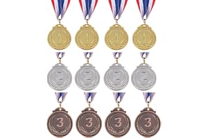 12 Pieces Gold Silver Bronze Metal Award Medals, 1st 2nd 3rd Place Winner Prizes for Sports Games, Competitions, School Events, Party Favors & Decorations, Olympic Style Medals, 2 Inch
