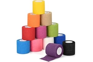 Sagafly 12 Rollen Selbstklebender Verband Selbsthaftende Bandage für Erste Hilfe Fixierbinde Cohesive Bandage Haftbandage Verband Sport Elastische Binde für Handgelenk Knöchel Vet Wrap Pet