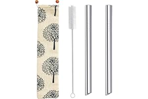 MORNEVE Słomki Boba ze stali nierdzewnej, bardzo szerokie, 12 mm, wielokrotnego użytku, metalowe słomki do picia Bubble Tea Smoothie, koktajl mleczny, Jumbo z torbą do przenoszenia, szczotka do czyszczenia,
