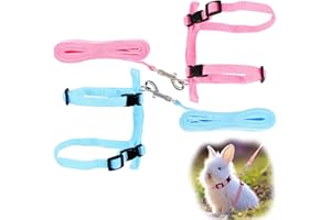 FQSNFNSTY8 Rabbit Harness Lead, Adjustable Rabbit Harness, Pet Rabbit Kittens, Dogs, Rabbits, Guinea Pigs, Pack of 2 (Blue Pink)