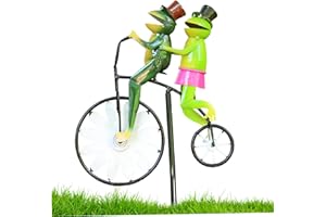 Muzrunq Garden Wind Spinner Vintage Wind Spinner Bicycle Cute Frog Animal Statues Sculptures Animal on Bike Windmill Toy for Yard Lawn Patio Decoration