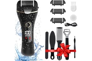 Electric Foot File Hard Skin Remover, Wetisedg® Rechargeable 16 in 1 Foot Pedicure Hard Skin Remover with 3 Rollers LED Light, Foot Care Kit for Dry Dead Skin Cracked Heels Calluses (Black)