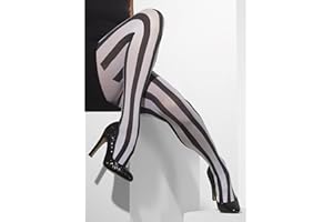 Smiffys Opaque Tights, Black & White Vertical Stripes, Fever Hosiery Fancy Dress, Cosmetic Dress Up Accessories Halloween