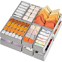 Criusia 3 Divisori Pieghevoli Per Cassetti Con 64 Celle - Organizer Per Calzini, Biancheria Intima, Grigio 32x32x10 Cm
