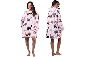 OHS Oversized Hoodie Blanket, Ultra Soft Warm Fleece Wearable Blankets with Large Pocket Cat Print Hooded Blanket For Women Teens Loungewear Gift for Cat Lovers, One Size - Blush Pink