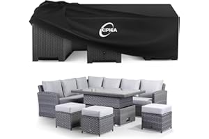 Kipiea Extra Large Garden Furniture Covers Waterproof, Heavy Duty 420D Outdoor Furniture Covers for Table and Chairs Windproof, Patio Rattan Furniture Covers, Ripstop, Anti-UV - 351 x 262 x 90cm