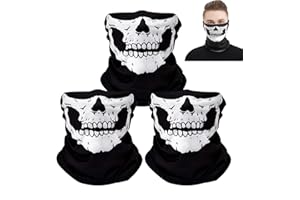 BSYFOP 3 PCS Skull Balaclava, Skull Mask Skull Balaclava, Ghost Balaclava, Halloween Costume Cosplay Warmer Full Face Mask for Motorcycle Bike Hiking Ski Outdoor Sport Halloween (White)