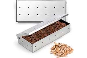 SOUJOY 2er-Pack Grill Räucherbox, Top Meat BBQ Smoker Box für Holzspäne, BBQ-Geschmack auf Gasgrill oder Holzkohlegrills hinzufügen, dickes Edelstahl-Grillzubehör