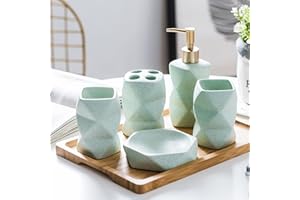 JTBDWOSK Elegantes Keramik-Badzubehör-Set,Badezimmer Set Keramik Mit Seifenspender, Zahnputzbecher, Seifenschale, Zahnbürsten-Halter Für Die Studie Raum,Grün
