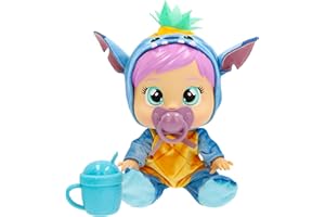 IMC TOYS Cry Babies Disney Stitch Poupée bébé en Peluche Poupon Loving Care inspiré de Stitch, Comprend 3 Accessoires et pleure de Vraies Larmes. Filles/garçons à partir de 3 Ans