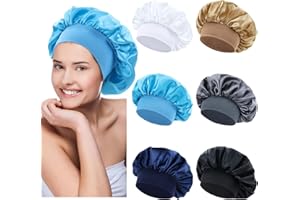 Yoosit 6 Pack Colors Satin Lined Silky Sleeping Bonnets Sleep Caps Curly Long Hair Protector Night Large Adjustable Wide Brim Band Sleep Hats Hair Wraps for Women Men Girl (Neutral Colors)