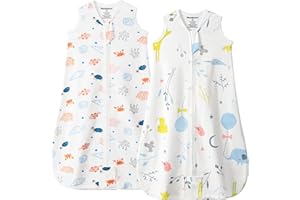 Mosebears Sacco nanna estivo per bambini, 0,5 Tog, 100% cotone, traspirante, (2 confezioni, L (12-18 mesi)