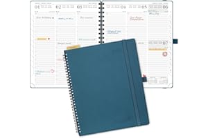 POPRUN Agenda 2024 Semana Vista Vertical Espiral 26,5 x 21,5 cm - Planificador 2024 Semanal con Regla Posicionable, Tapa Blanda en Cuero Vegano y 100 gsm Papel Certificado FSC®, Azul Cielo Nocturno