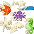 ELECDON Unfinished Wooden Paint Crafts Wood Cutouts Ocean Animals for Kids Home Decor Ornament DIY Craft Art Project, Octopus, Shark, Whale, Dolphin, Seahorse, Fish, Starfish Shape 28 Pieces
