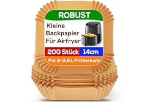 BYKITCHEN 200 Stück Airfryer Backpapier für Chefman/Midea/Cosori Mini Heißluftfritteuse 2L, Airfryer Zubehör für Heißluftfritteuse Klein 1-2 Personen, Backpapier für 2Liter - 3.5L Air Fryer