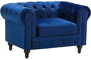 BELIANI Modern Scroll Velvet Club Chair Tufted Back Navy Blue Chesterfield