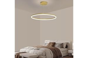 Mikeru 40cm Round Dining Table Pendant Lights, Dimmable Kitchen Island Lights 10% to 100% LED Dining Light Ceiling 3000K/4500K/6500K Height Adjustable Gold Pendant Light for Bedroom, Living Room
