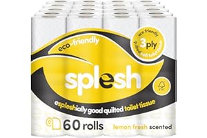 Splesh by Cusheen 3-ply Toilet Roll - Lemon Fragrance (60 Pack) Soft, Quilted Bulk Toilet Rolls, Toilet Tissue and Loo Rolls – Eco-Friendly Toilet Paper Sustainably Crafted in The UK