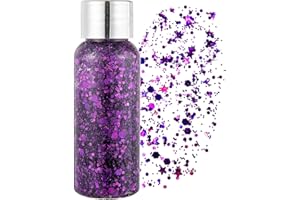 GL-Turelifes Lentejuelas de sirena con purpurina líquida, sombra de ojos, gel para el cuerpo, festival, purpurina, cosméticos, para el pelo, maquillaje de larga duración, brillo de 30 g (06# morada)