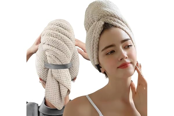 Mikrofiber hårhandduk, hårturban för långt hår, lyxig mjuk superabsorberande hårhandduk, anti-frizz turban, stor hårtorkduk med elastiskt band för kvinnor, snabbtorkande