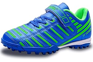 Saekeke Scarpe da Calcio Unisex-Bambini TF Ragazzi Ragazze Indoor Outdoor Velcro Scarpe da Allenamento Low-Top Leggero Antiscivolo Scarpe da Calcetto