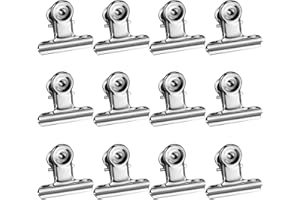 CIJIAINIENG 12 Pcs Bull Hinge Clips, 38mm Silver Stainless Steel Bulldog Clips Mini Metal Clamps File Paper Clamps Small Binder Clips Paper Clip for Office Home School Supplies Photos Pictures Bags Art Crafts