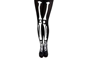 Oblique Unique® Leotardos de esqueleto de hueso de nylon pantimedias traje Helloween, negro, blanco, Einheitsgröße (Größe von ca. 34 bis 40)