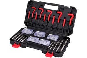 LncBoc Kit d'outils de réparation de filetage métrique : 131 pièces Kit de réparation de filetage HSS hélicoïdal Kit de réparation métrique M5 M6 M8 M10 M12 en acier inoxydable