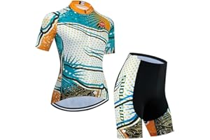 SUDUSUDO Donne Abbigliamento Manica Corta Ciclismo Set, Maglia Ciclismo Donna con Salopette Ciclismo, Tuta da Bicicletta Estiva Traspirante Asciugatura Veloce Manica Corta + 20D Gel Cuscino