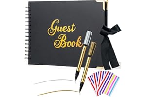 WAAYANG Wedding Guest Book Polaroid Guest Book with 2 Pen,Black Sign in Book for Funeral,Graduation,Baby Shower,Party,Birthday 12.2''X 8.7''- 80 Blank Pages