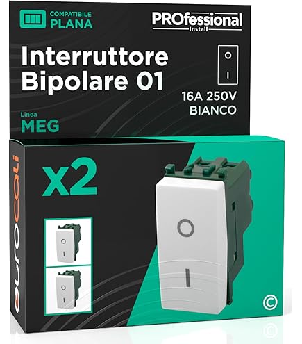 Interrupteur 2P 16A Bipolaire Blanc Compatible Vimar Plana