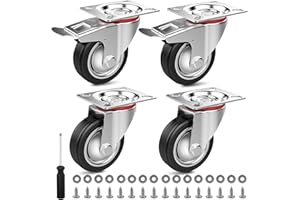 OMECO 4 Stück Transportrollen 75mm mit Bremsen Schwerlastrollen Outdoor Gummiräder 360 Rotationsgrad 200KG/Set Gummi Rollen für möbel Tragfähigkeit Palettenmöbel Industrietransport Blumentopf Schwarz