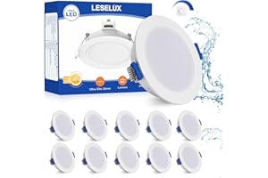 ‎LESELUX Leselux LED Einbaustrahler 230V Dimmbar, 10x LED Spots IP65 Warmweiß 2700K 6W 400LM, Einbauleuchten Decke 35mm Ultra Flach, Spots Deckenleuchte 68mm, Deckenspots Weiß für Badezimmer Küche Korridor