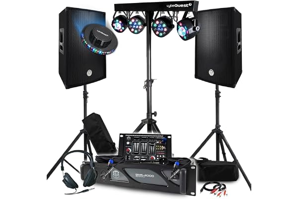 Pack Sono 3200W Complet, Paire d'Enceintes Passives 2x600W, Table de Mixage, Portique 4 Lumières Xperformer + OVNI à LED, Pieds