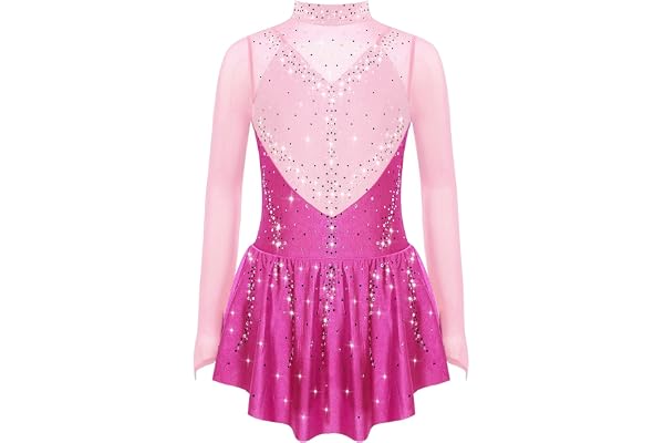 ranrann Klänning, barn, flicka, konståkning, långärmad, strass, glänsande trikåer, gymnastik, bodysuit, sport, dräkt, framträ