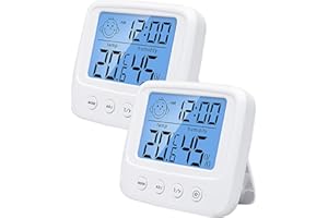 DIQC 2Pack Hygrometer Indoor Digital Thermometer and Humidity Gauge with 12/24 Hour Alarm,Room Thermometer with Temperature Humidity Monitor, Backlight, Clock & ℃/℉ Function