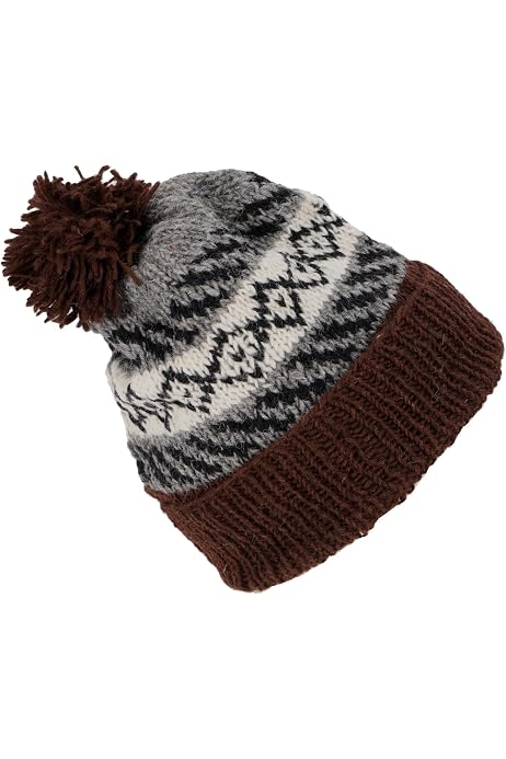 GURU SHOP Wollmütze Schurwolle – Handgestrickt, Mit Bommel, Warm & Wasserabweisend, One Size