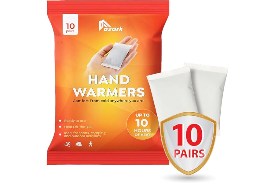 azark Unisex Disposable Hand Warmers, Up to 10 Hours Heat Instant Fast Heating Packs for Men & Women Portable Pocket Size, Ideal for Sports, Camping, Hiking, Travel, Skiing, Cold Weather